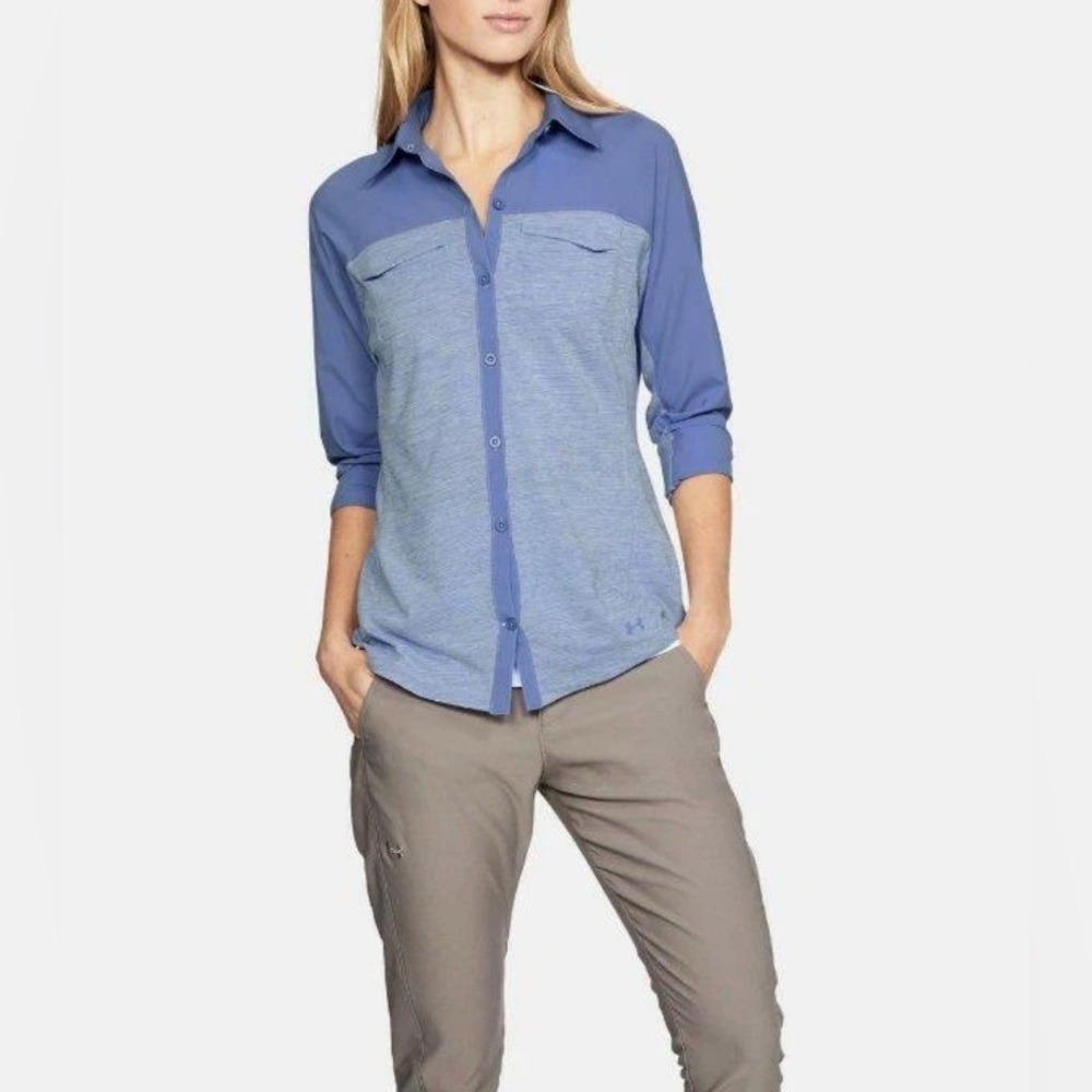 UNDER ARMOUR Womens Tide Chaser Hybrid Fishing Button-Down Shirt Medium HeatGear